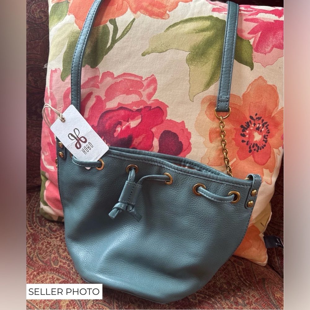 Hobo Pier bucket bag crossbody sage muted teal green pebbled leather NEW NWT